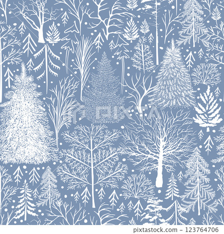 Seamless forest winter background. hand drawing. Not AI Vector illustration 123764706