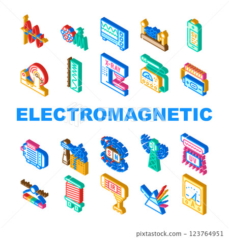 Electromagnetic Science Physics Icons Set Vector 123764951