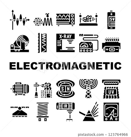 Electromagnetic Science Physics Icons Set Vector 123764966