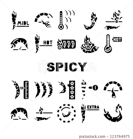 Spicy Pepper Different Scale Icons Set Vector 123764975