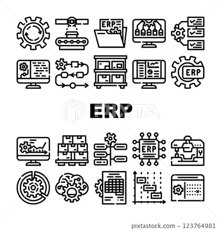 Erp Enterprise Resource Planning Icons Set Vector 123764981