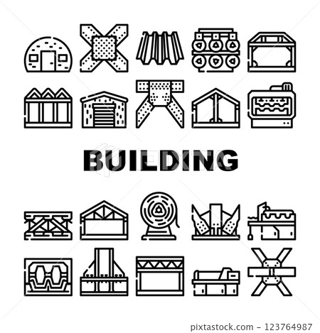 Self-framing Metallic Building Icons Set Vector Self-framing Metallic Building Icons Set Vector 123764987