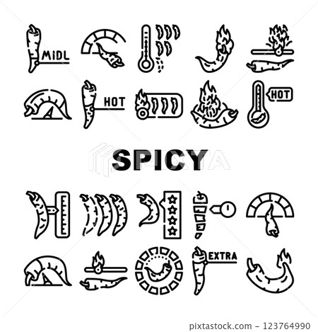 Spicy Pepper Different Scale Icons Set Vector 123764990