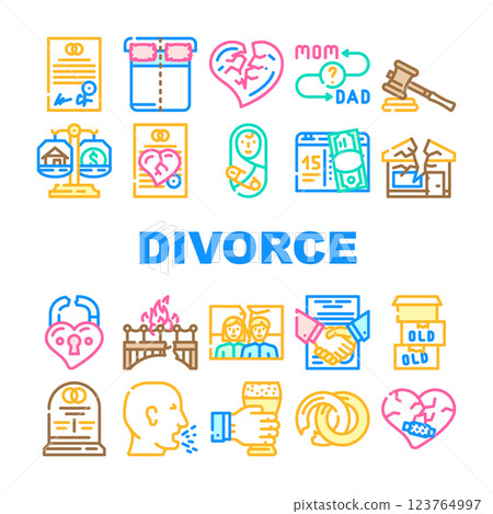Divorce Couple Canceling Marriage Icons Set Vector 123764997