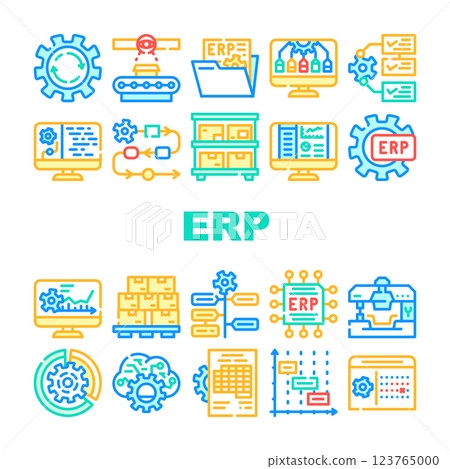 Erp Enterprise Resource Planning Icons Set Vector 123765000
