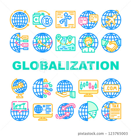 Globalization Worldwide Business Icons Set Vector Globalization Worldwide Business Icons Set Vector 123765003