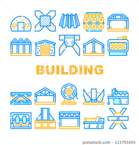 Self-framing Metallic Building Icons Set Vector Self-framing Metallic Building Icons Set Vector 123765005