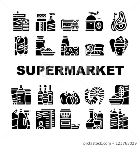 Supermarket Selling Department Icons Set Vector 123765029