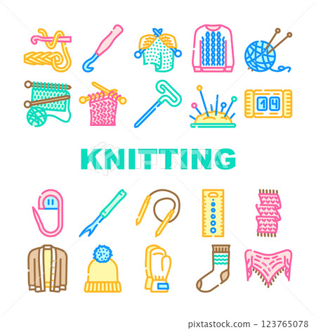 knitting wool textile knit icons set vector knitting wool textile knit icons set vector 123765078