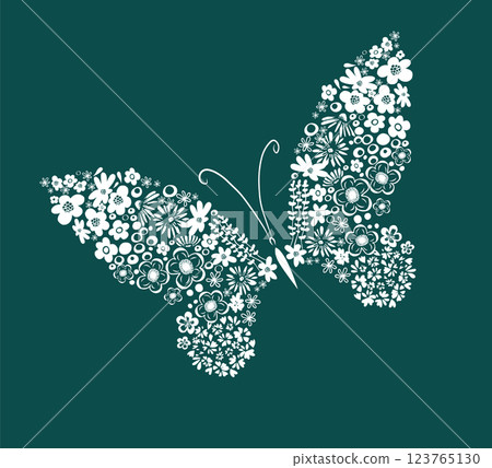 Butterflies from white flowers. Hand drawing Line art. Not AI. Vector illustration 123765130