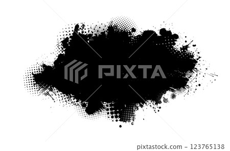 Splatter Paint Texture . Black Spray Blot of Ink. Place illustration Over any Object to Create Grungy Effect . hand drawn. Not AI, Vector 123765138