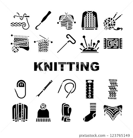 knitting wool textile knit icons set vector knitting wool textile knit icons set vector 123765149