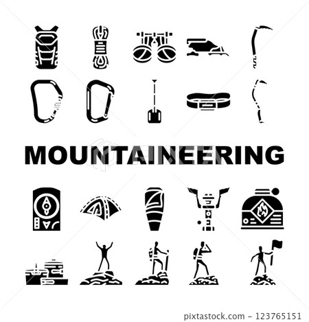 mountaineering tool sport icons set vector mountaineering tool sport icons set vector 123765151