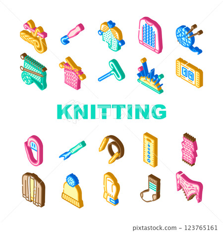 knitting wool textile knit icons set vector 123765161