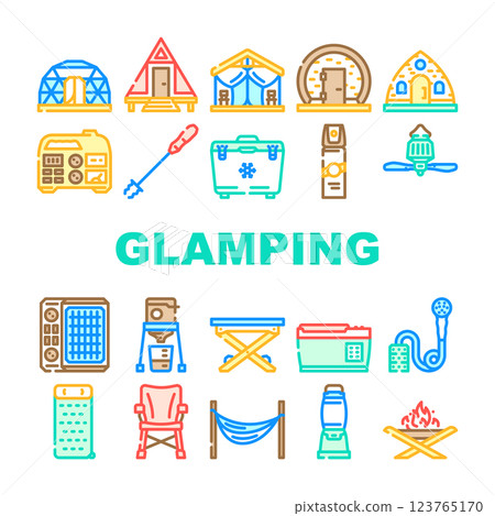 glamping tent nature luxury tipi icons set vector glamping tent nature luxury tipi icons set vector 123765170