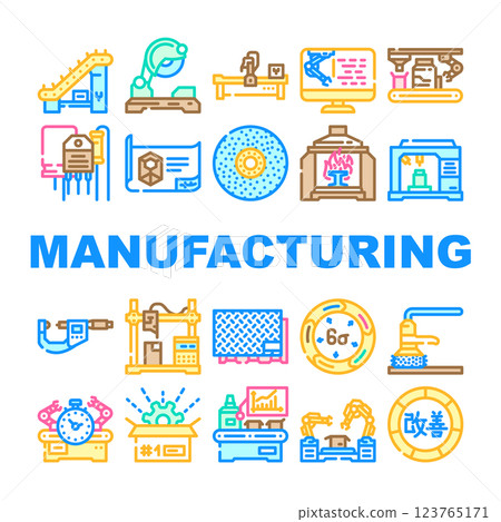 manufacturing factory production icons set vector 123765171