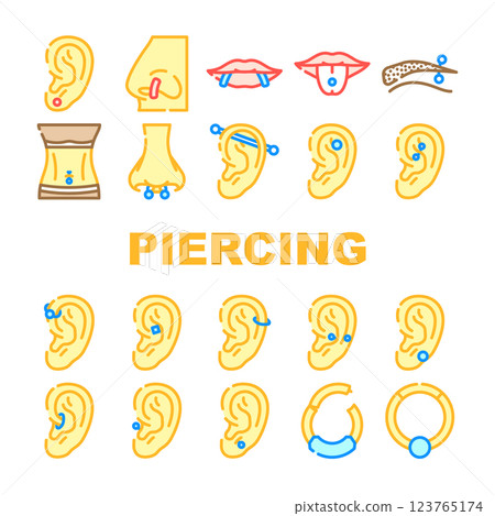 piercing ring earring nose icons set vector 123765174
