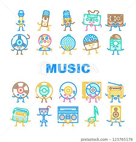 retro music party vintage icons set vector retro music party vintage icons set vector 123765176