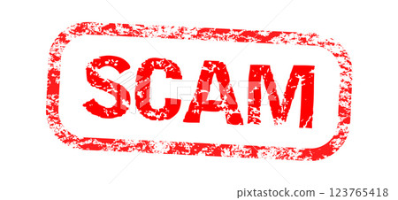 Red distressed-style rubber stamp graphic with the word SCAM Red distressed-style rubber stamp graphic with the word SCAM 123765418