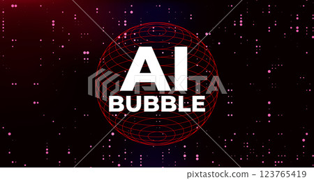 AI bubble text in white on glowing red digital sphere with abstract background AI bubble text in white on glowing red digital sphere with abstract background 123765419