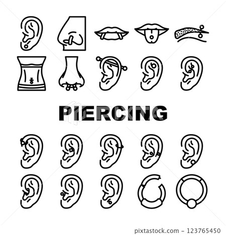 piercing ring earring nose icons set vector 123765450