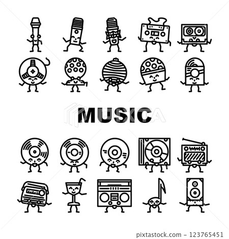 retro music party vintage icons set vector 123765451