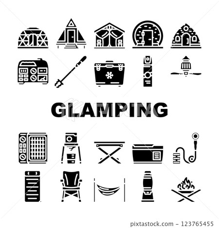 glamping tent nature luxury tipi icons set vector glamping tent nature luxury tipi icons set vector 123765455