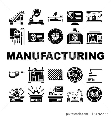 manufacturing factory production icons set vector manufacturing factory production icons set vector 123765456