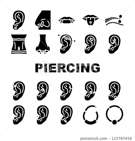 piercing ring earring nose icons set vector 123765458