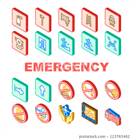 emergency fire exit safety escape icons set vector 123765462
