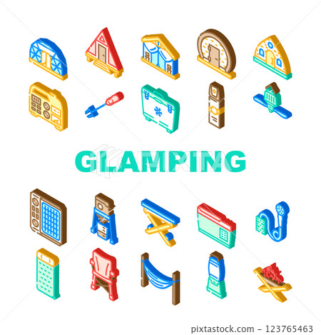 glamping tent nature luxury tipi icons set vector 123765463