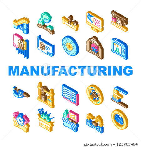 manufacturing factory production icons set vector manufacturing factory production icons set vector 123765464