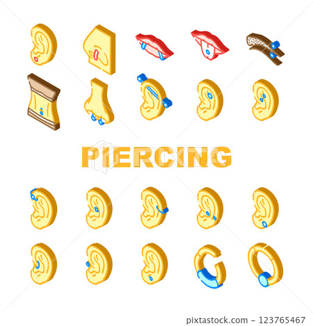 piercing ring earring nose icons set vector 123765467