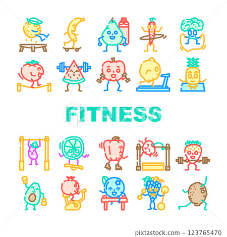 fruit fitness food diet icons set vector fruit fitness food diet icons set vector 123765470