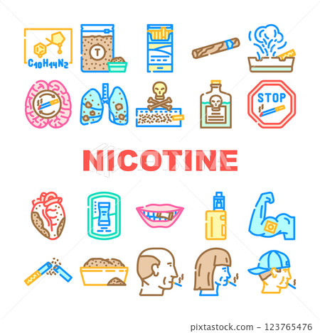nicotine tobacco unhealthy icons set vector nicotine tobacco unhealthy icons set vector 123765476