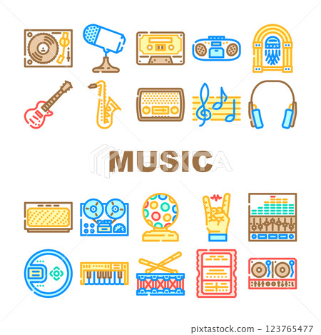 retro music vintage party icons set vector retro music vintage party icons set vector 123765477