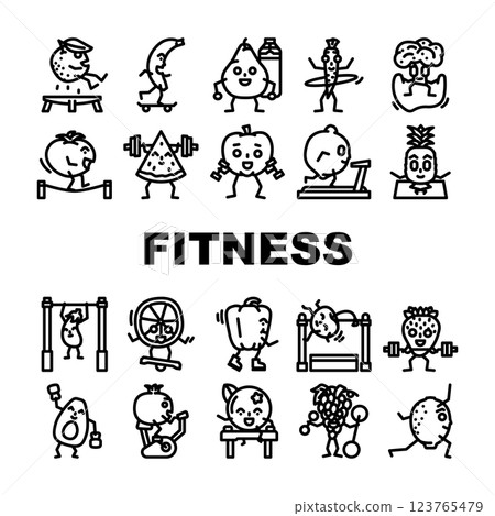 fruit fitness food diet icons set vector fruit fitness food diet icons set vector 123765479