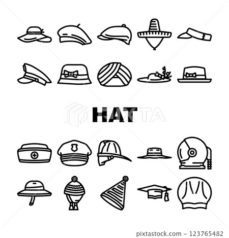hat cap white head icons set vector hat cap white head icons set vector 123765482
