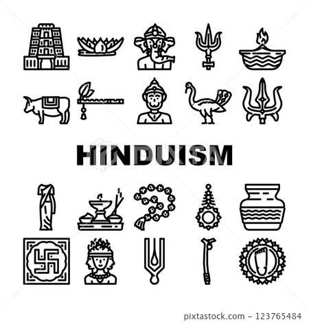 hinduism hindu god om icons set vector hinduism hindu god om icons set vector 123765484