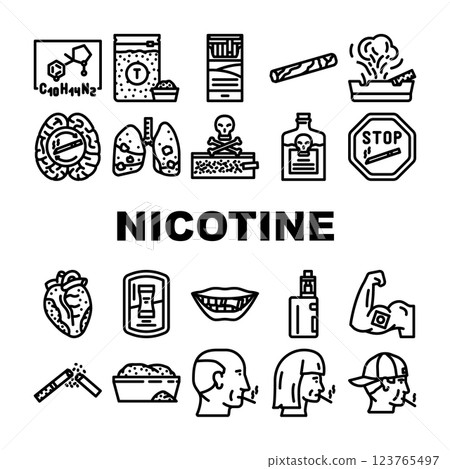 nicotine tobacco unhealthy icons set vector nicotine tobacco unhealthy icons set vector 123765497