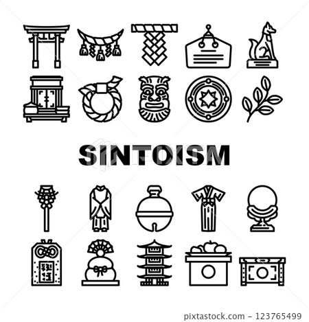 shinto japan shrine travel icons set vector 123765499