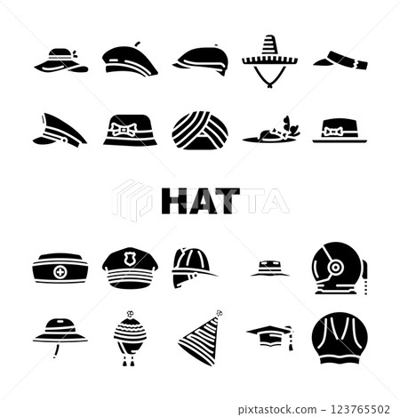 hat cap white head icons set vector hat cap white head icons set vector 123765502