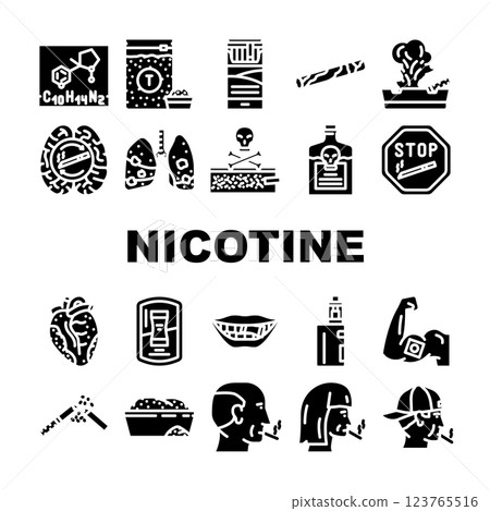 nicotine tobacco unhealthy icons set vector 123765516