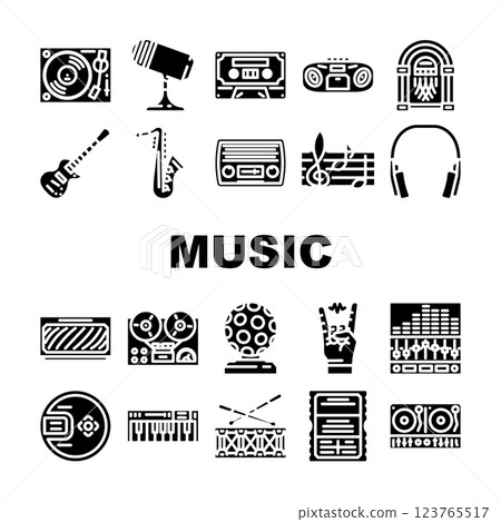 retro music vintage party icons set vector retro music vintage party icons set vector 123765517