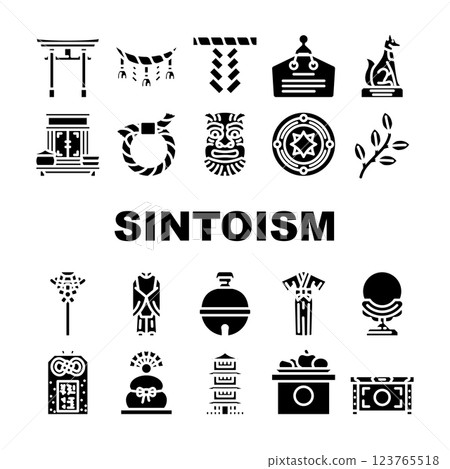 shinto japan shrine travel icons set vector 123765518