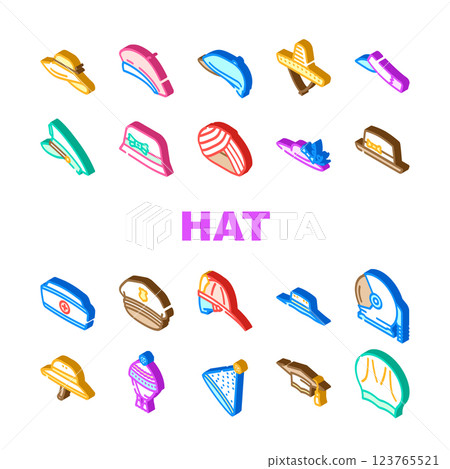 hat cap white head icons set vector hat cap white head icons set vector 123765521