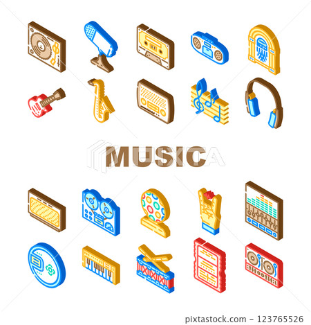 retro music vintage party icons set vector 123765526