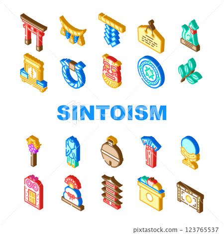 shinto japan shrine travel icons set vector 123765537