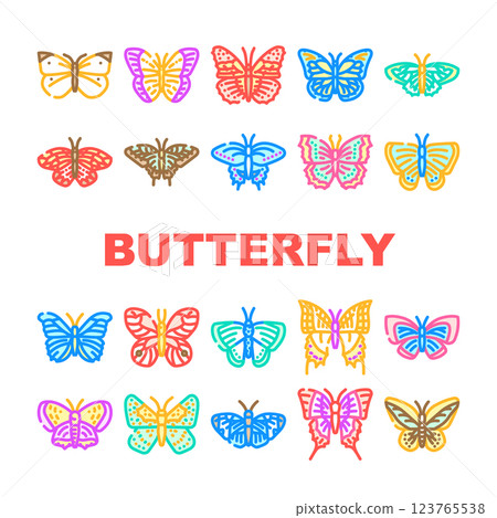 butterfly white nature icons set vector 123765538