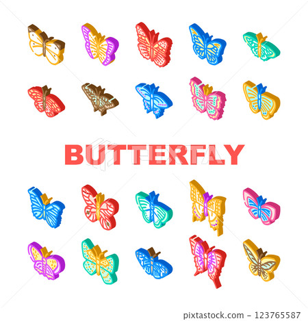 butterfly white nature icons set vector butterfly white nature icons set vector 123765587